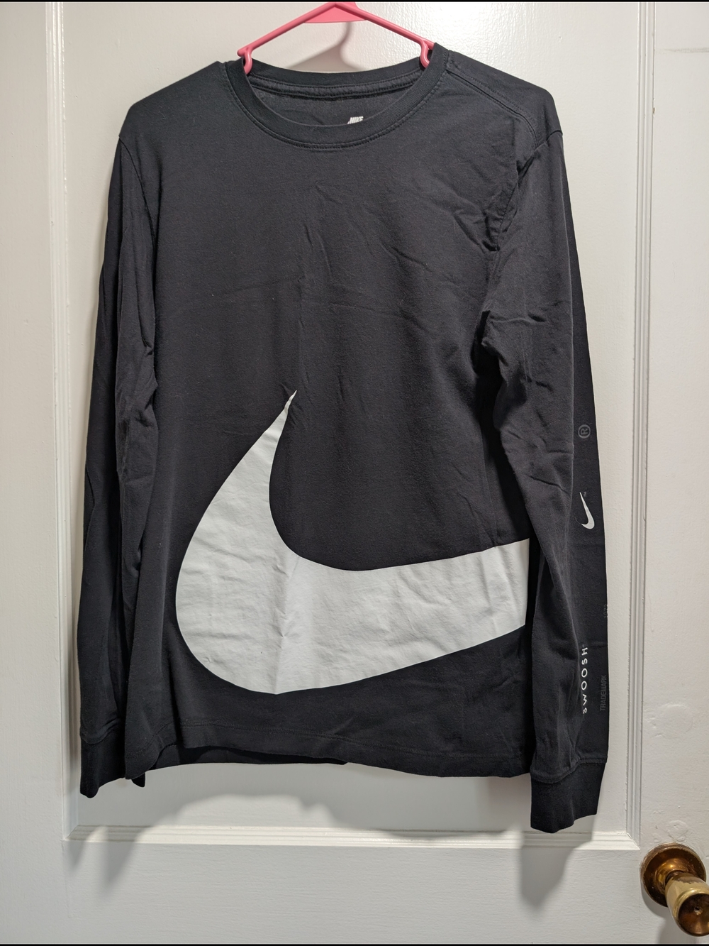 Nike Black Long-Sleeve Shirt with Large White Swoosh